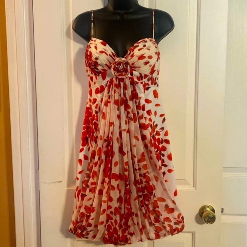 “RICKIE FREEMAN TERI JON” Floral Drape Spaghetti Strap Dress